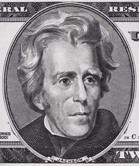 President Andrew Jackson face on twenty dollar bill macro, 20 usd, united states money closeup