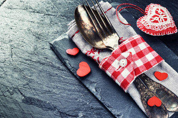 St Valentine's table setting with decorative hearts