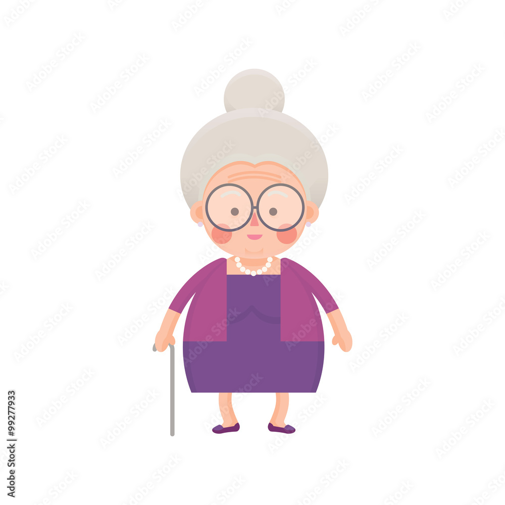 Vector Illustration of Old Woman in Purple Dress with Walking Stick Stock  Vector | Adobe Stock