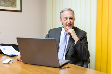 Wall Mural - Portrait of a smiling senior businessman sitting in his office