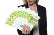 © potstock - Woman holding cash - portrait of a businesswoman holding a bunch of euro banknotes