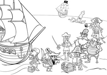 Canvas Print - pirates with ship coloring book