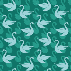 Fototapete - Vector seamless pattern with swan on blue background. wallpaper