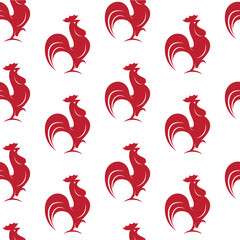 Vector seamless pattern with red cock on white background. wallp