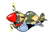 Cartoon Style Caricature Of Famous Ww2 Plane Curtiss P-40 Warhawk