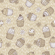 Beige cupcake seamless pattern