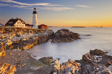 Portland Head Lighthouse, Maine, USA At Sunrise