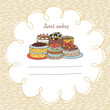 33_Card with Cakes on a Background With Hand-Drawn Elements