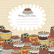 34_ Card with Many Cakes on a Background With Hand-Drawn Element