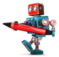 Aufkleber - Vintage Robot writing with red pen. Isolated. Contains clipping path