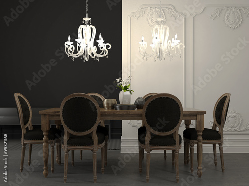 Fotografía Dining table and beautiful white chandelier