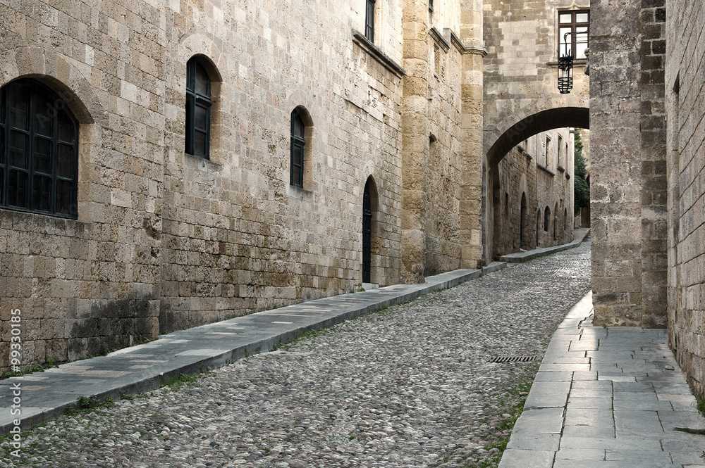 Rhodes old town is oldest inhabited medieval town in Europe. Street of ...