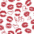 Seamless pattern with lipstick kisses.