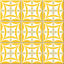 Vintage Seamless Wall Tiles Of Yellow Oval Cross. Moroccan, Portuguese.
