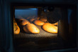 Hot baked breads in the oven