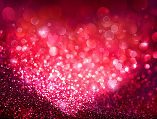 Wall Mural - Valentines Day holiday background - Red Bokeh With Hearts Of Lights
