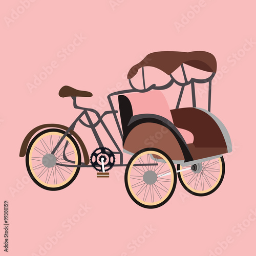 Valokuva becak rickshaw indonesia jakarta icon flat vector illustration transportation