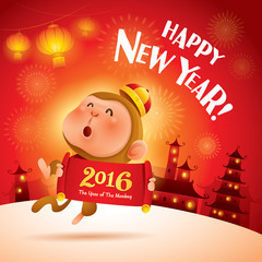 Wall Mural - Happy New Year! The year of the monkey. Chinese New Year 2016.