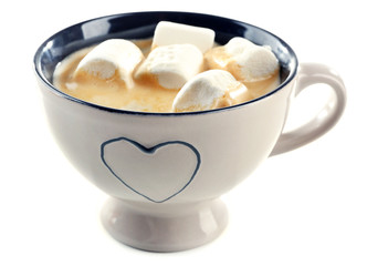 Canvas Print - Mug of hot chocolate with marshmallows, isolated on white