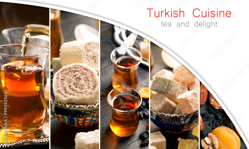 Traditional turkish delight and tea - obrazy, fototapety, plakaty 