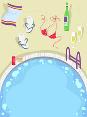 Wall Mural - Group Pool Party Elements