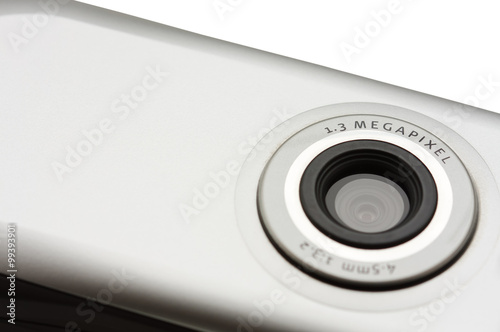 Closeup Macro Of Camera On Mobile Phone Isolated On White