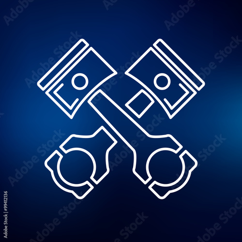 Pistons and conrods icon. Pistons and rods sign. Car parts symbol. Thin