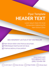 Wall Mural - Vector orange and white flyer template on a purple background. Modern poster business template in A4 size. Vector illustration