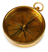 Old Vintage Brass Compass Isolated On A White Background.