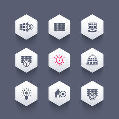 Canvas Print - Solar energy, panels, solar electricity hexagon icons, vector illustration