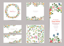 Collection Of Greeting Cards With Cute Flora For Your Design