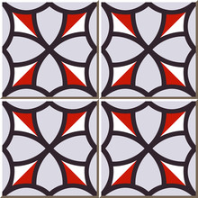 Vintage Seamless Wall Tiles Of Red White Round Circle, Moroccan, Portuguese.
