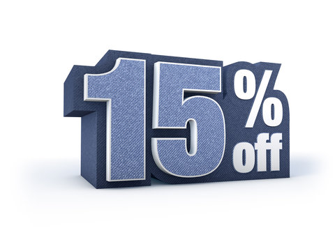 15% Preis reduziert 3d rendering in blauen Jeanslook Icon