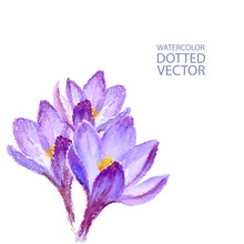 Vector Dotted Watercolor Purple Flowers