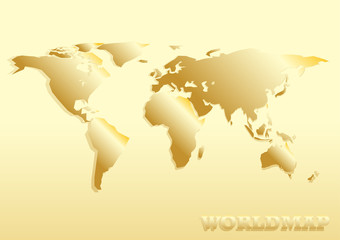 paper cut world map golden abstract vector