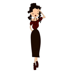 Wall Mural - Cute Hand Drawn Fashion Sketch with a Beautiful Woman Wearing Midi Skirt