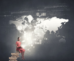 Wall Mural - woman in dress with book
