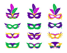 Mardi Gras Mask, Vector Mardi Gras Masks Isolated On White
