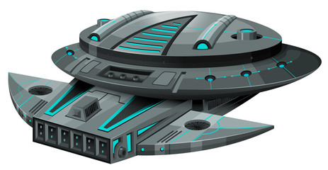 Wall Mural - black spaceship on white background