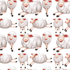 Wall Mural - Seamless sheep with happy face