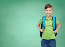 Happy Student Boy With School Bag