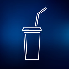 Softdrink Icon. Cooldrink Sign. Soda Symbol. Thin Line Icon On Blue Background. Vector Illustration.