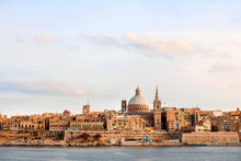 Early Winter Morning In Valletta, Malta. St.Paul Cathedral And Other Landmarks.
