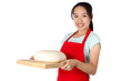 © nungning20 - Portrait of woman with red apron and bread dough ready to baking,asian housewife