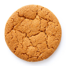 Single Round Ginger Biscuit Isolated On White From Above.