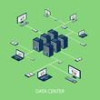 Data isometric set with data center and network elements vector 