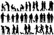 Vector silhouettes of elderly couples in good or bad times