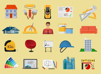 Poster - Architecture and Construction flat icons set