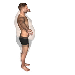 Human man fat and slim concept isolated