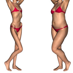 Conceptual 3D woman as fat vs anorexic before and after